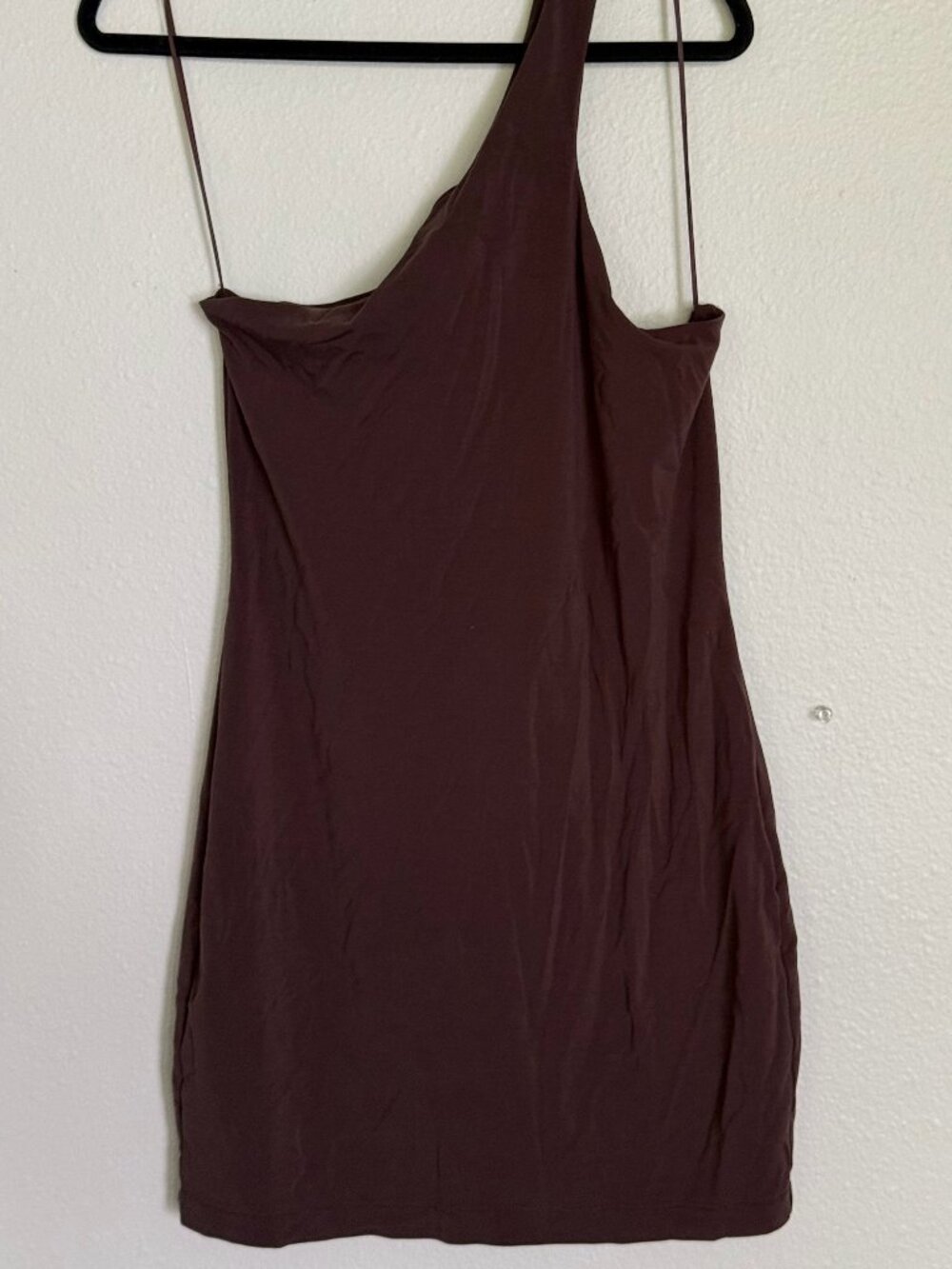 Express Body Contour One Shoulder Mini Dress Espresso Brown M LBD Clubwear